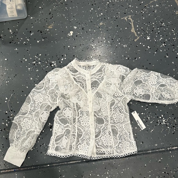 Haute Monde Tops - White Lace Button-Up Blouse